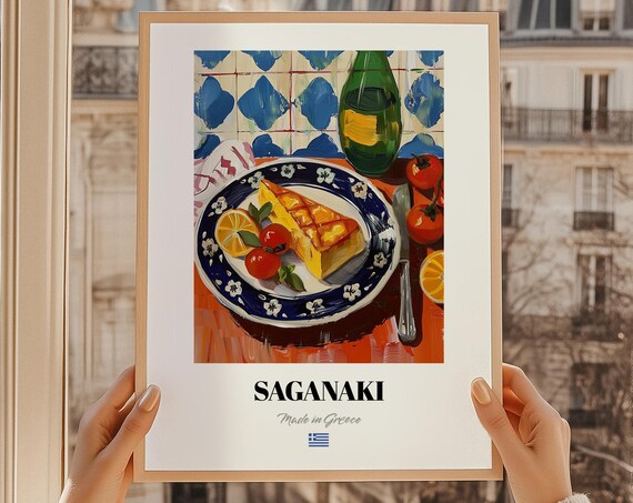 Saganaki Greek Cheese Poster Cuisine Menu Dining Room