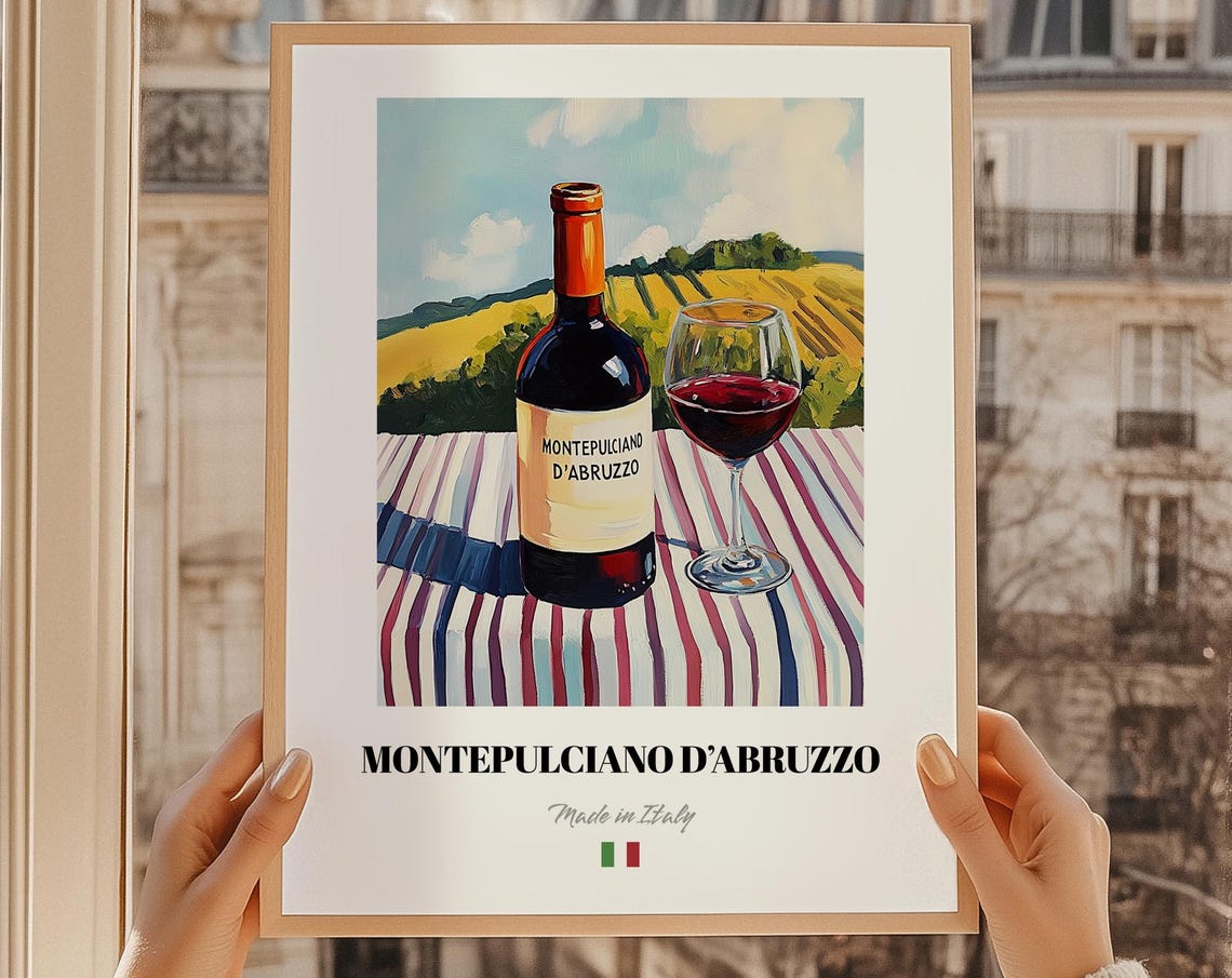 Montepulciano Dabruzzo Italian Red Wine Poster Bar Dcor Wall Art Friend Gift Dining Room Print