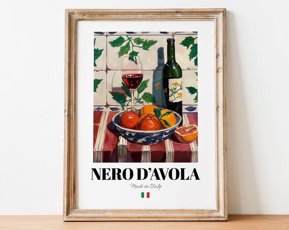 Vintage Nero Davola Bottle Print Poster Mediterranean Wine Art For Culinary Spaces
