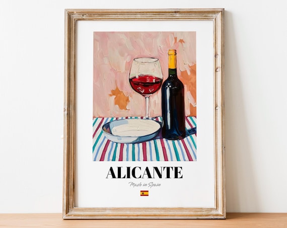 Spanish Alicante Art Print Poster Vineyard Artwork For Cafs And Restaurants