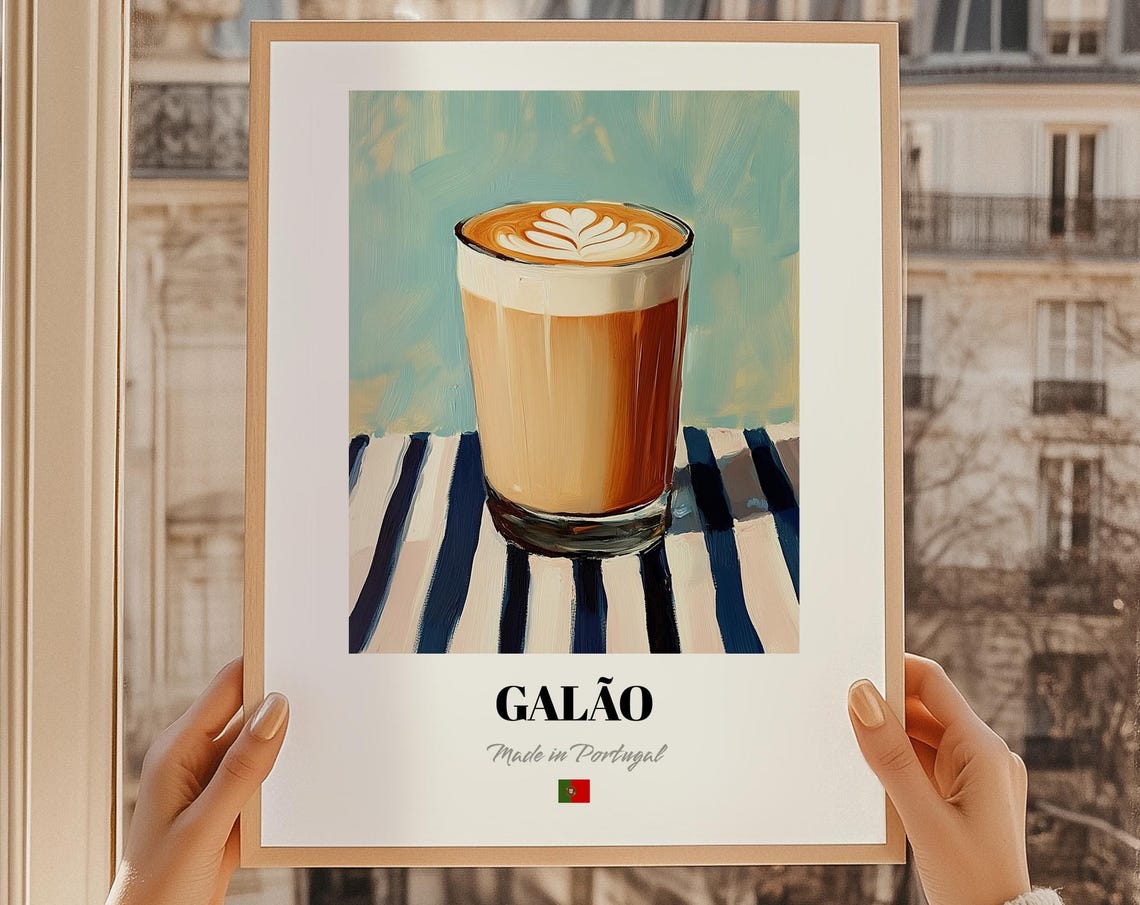 Galão Portuguese Coffee Latte Art Minimalist Kitchen Cafe Poster