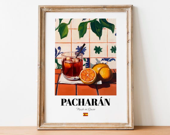 Spanish Pacharn Art Print Poster Sloe Berry Liqueur Artwork For Bars And Cafs