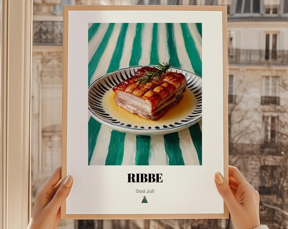 Ribbe Norwegian Christmas Crispy Pork Ribs Dinner Oil Painting Poster