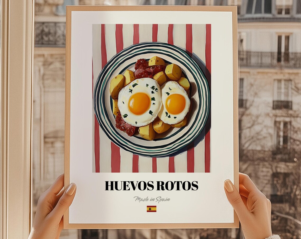 Huevos Rotos Spanish Food Poster Bridal Shower Menu Restaurant Covers Dining Room Wall Art