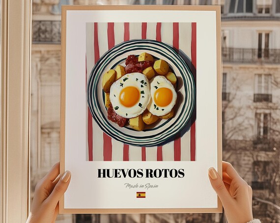 Huevos Rotos Spanish Food Poster Bridal Shower Menu Restaurant Covers Dining Room Wall Art