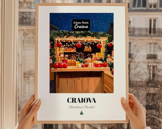 Craiova Christmas Market Night Wooden Stall Romania Gift Poster