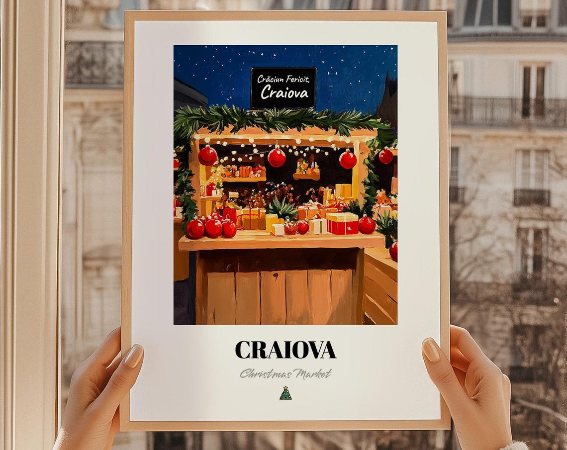 Craiova Romania Christmas Market Wall Art Print Poster Cadou De Crciun Fericit