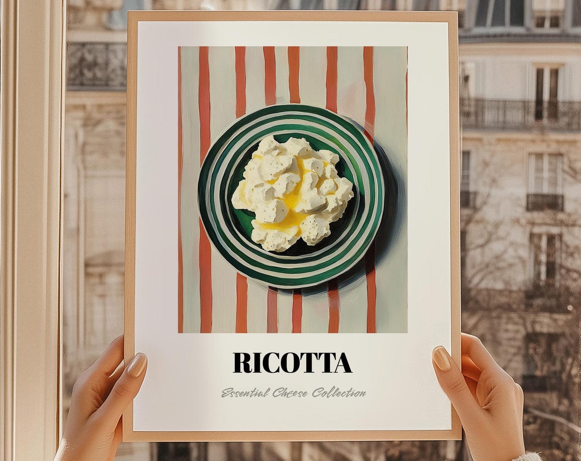 Ricotta Cheese Green Striped Bowl Still Life Kitchen Wall Art