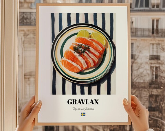 Gravlax Wall Art Print Poster Swedish Cuisine Cured Salmon Friend Gift Sweden Restaurant