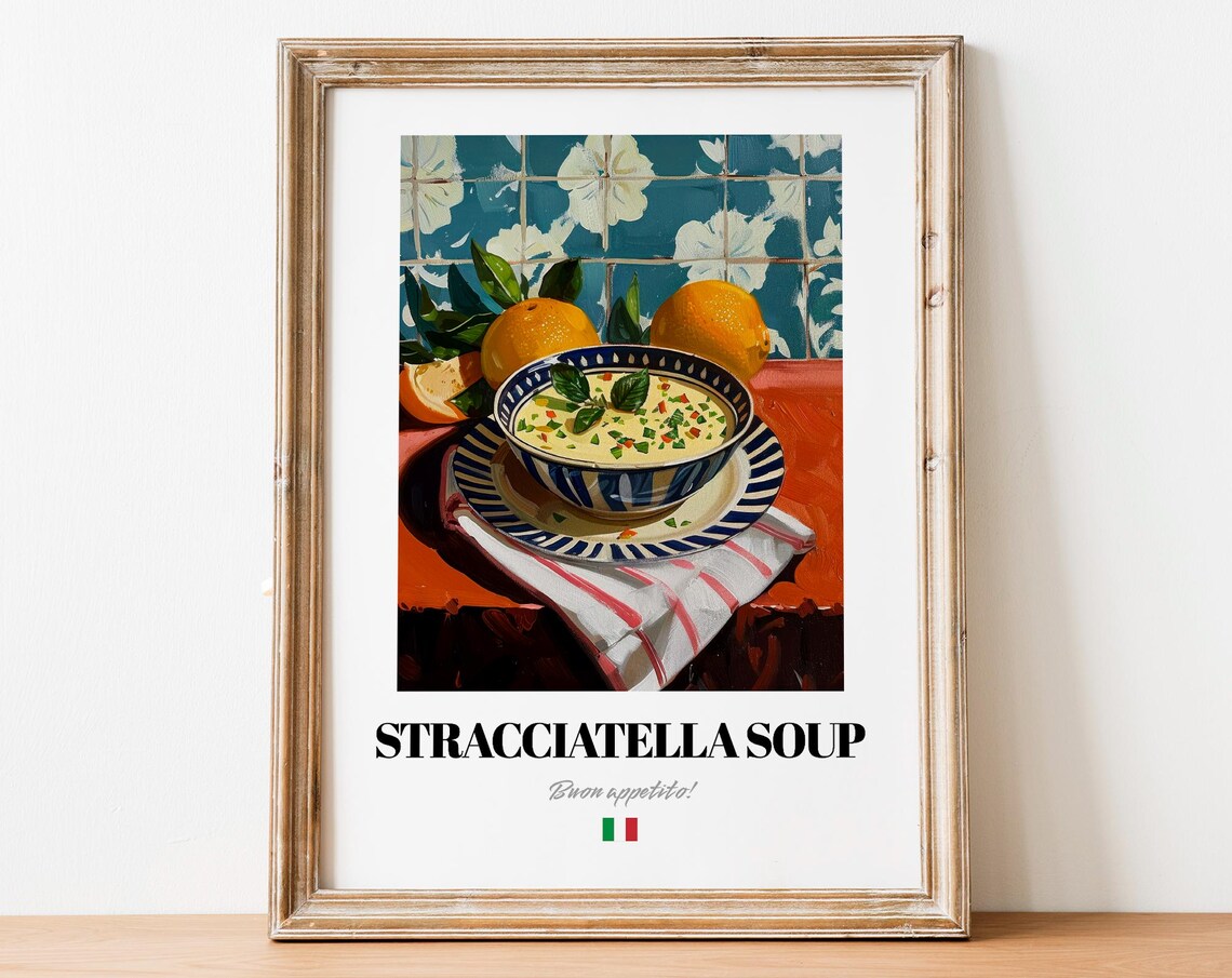 Stracciatella Soup Bowl Lemons Oranges Floral Tile Italian Kitchen Print