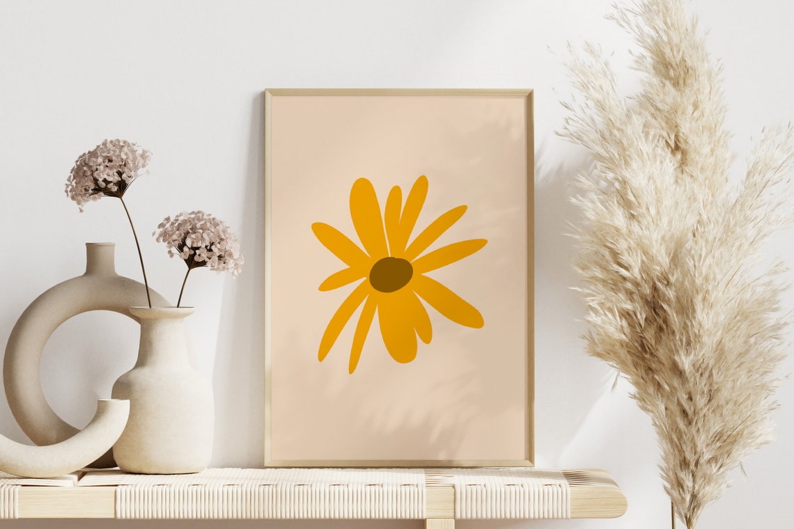 Abstract Yellow Daisy Boho Minimalist Floral Botanical Wall Poster