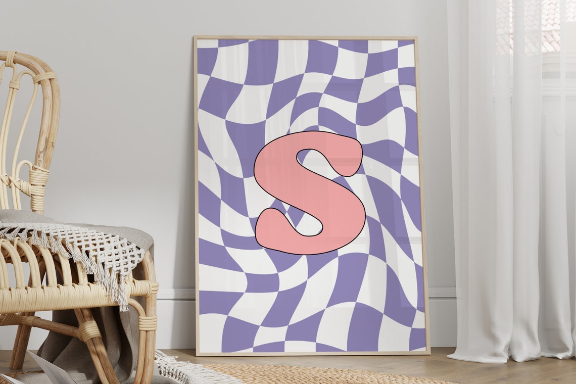 Retro Letter Print Unframed Colourful Checkered Style Initial Alphabet Personalised Geometric Poster Print