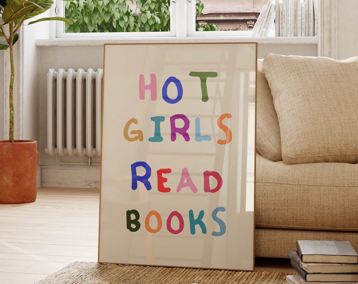 Hot Girls Read Books Colorful Hand Lettered Book Lover Quote Poster