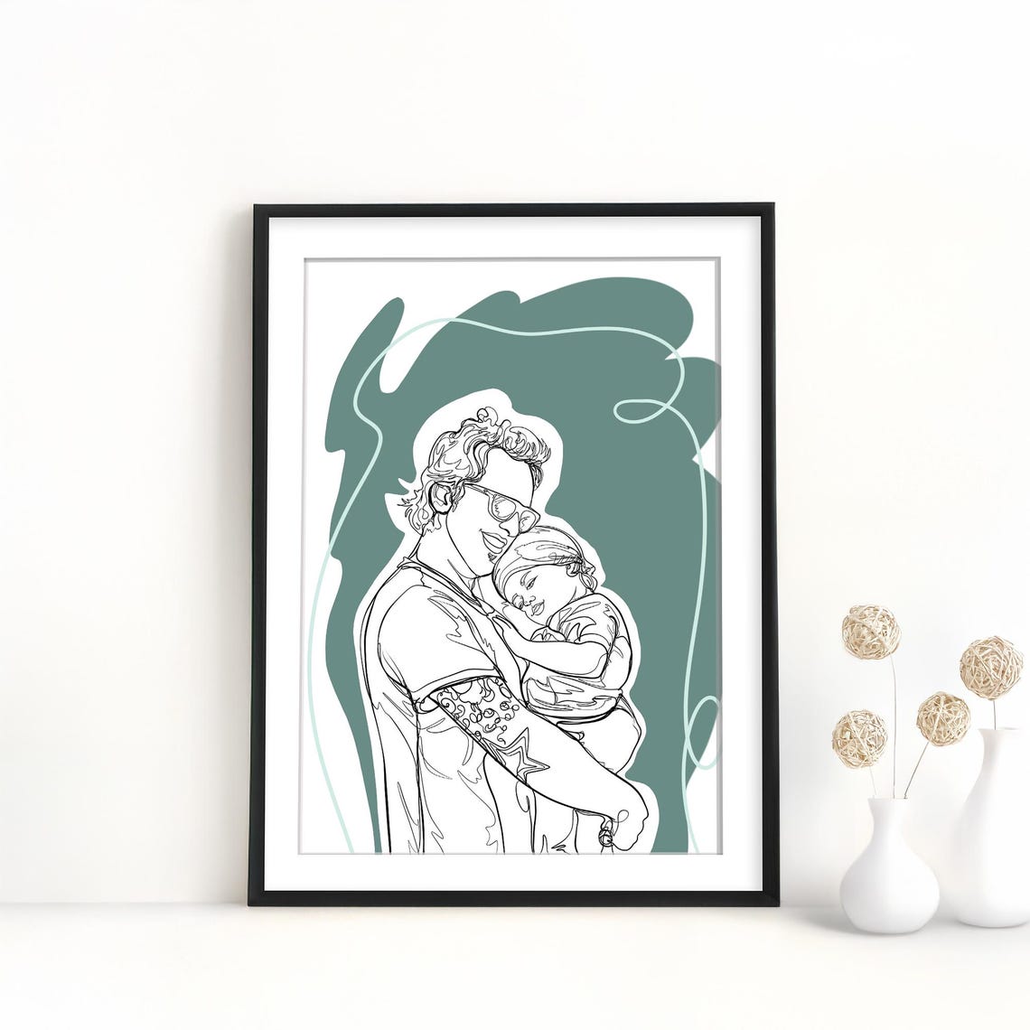 Father and Daughter Hugging Line Art Portrait Custom Dad Gift Poster - Image 3