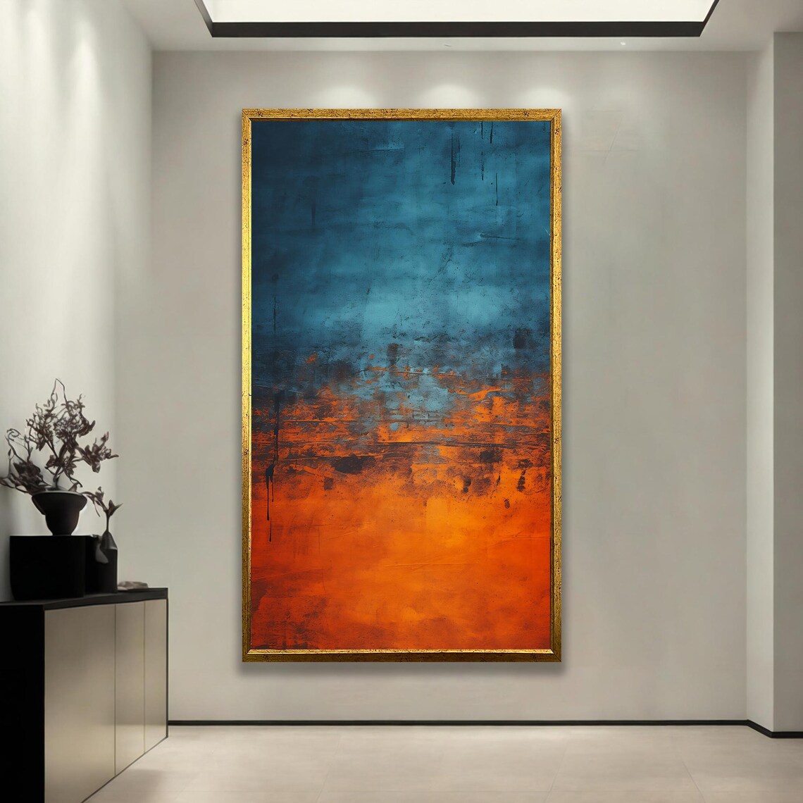 Abstract Blue And Orange Textured Modern Contemporary Art Canvas Poster