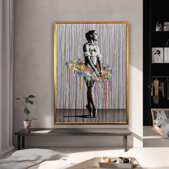 Ballerina Colorful Paint Splash Tutu Modern Dance Studio Art Poster