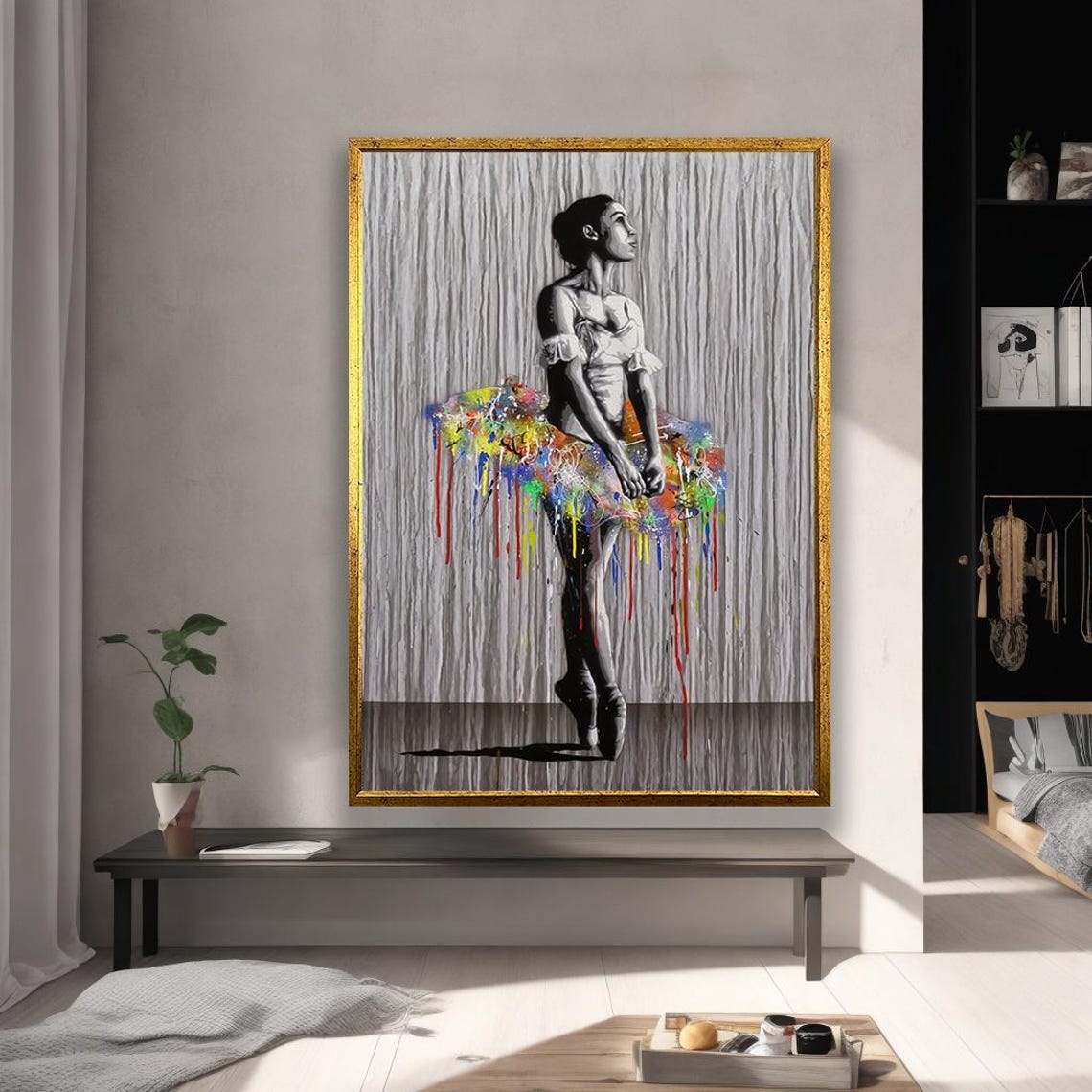 Ballerina Colorful Paint Splash Tutu Modern Dance Studio Art Poster