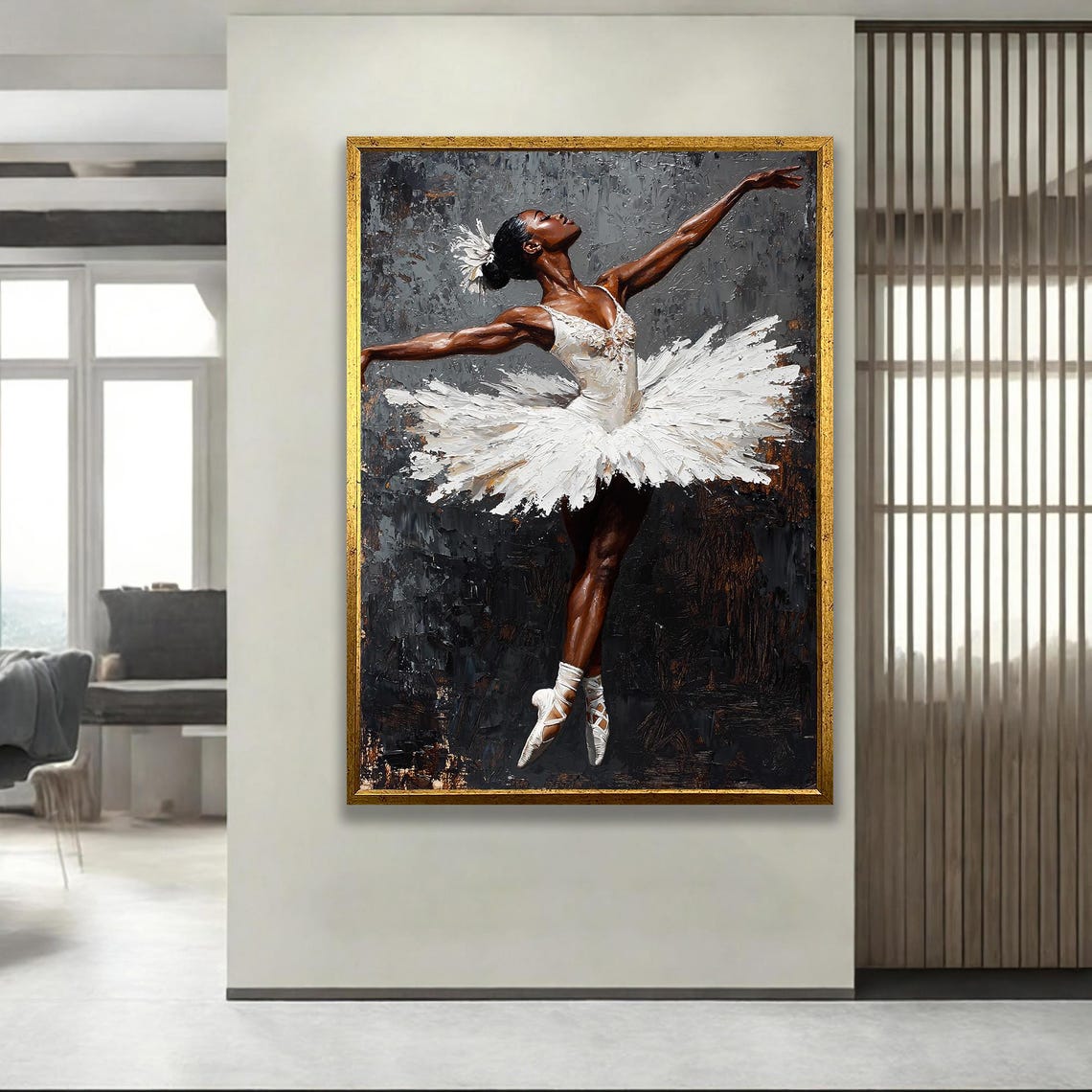 Ballerina in White Tutu En Pointe Dance Oil Painting Canvas Poster