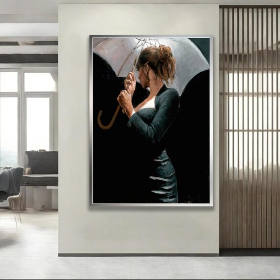 Elegant Woman With Umbrella Dramatic Dark Portrait Modern Art Poster