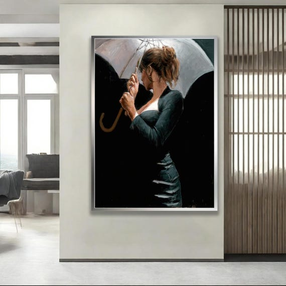 Umbrella Woman Canvas Art Framed Or Unframed Modern Abstract Portrait