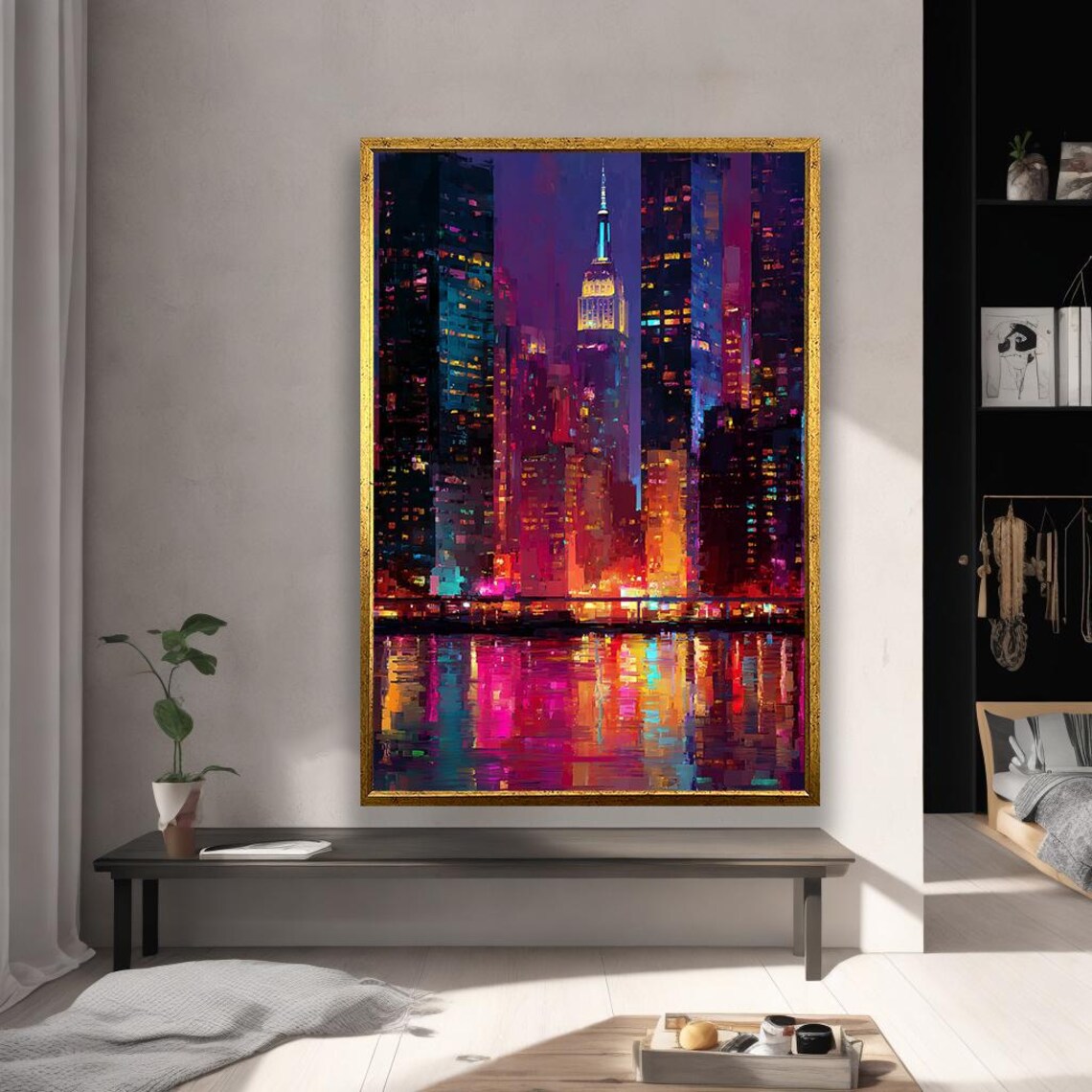 Manhattan Night Skyline Wall Art Colorful Cityscape Canvas Print