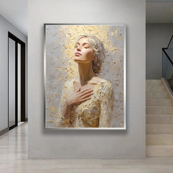 Spiritual Woman Portrait Canvas Textured Oil Painting With Light And Serenity