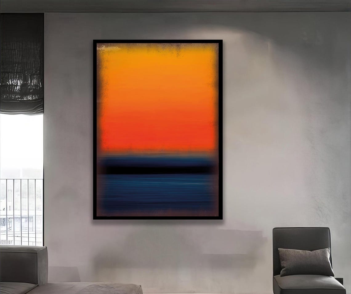 Sunset Abstract Art Print Minimal Color Block Canvas Orange Blue Wall Decor