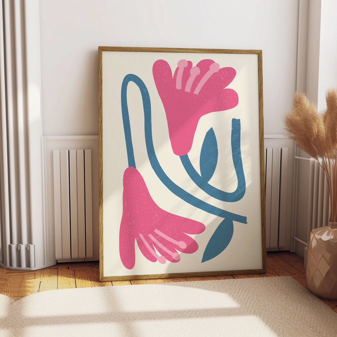 Pink Abstract Floral Artwork Modern Botanical Wall Decor Poster