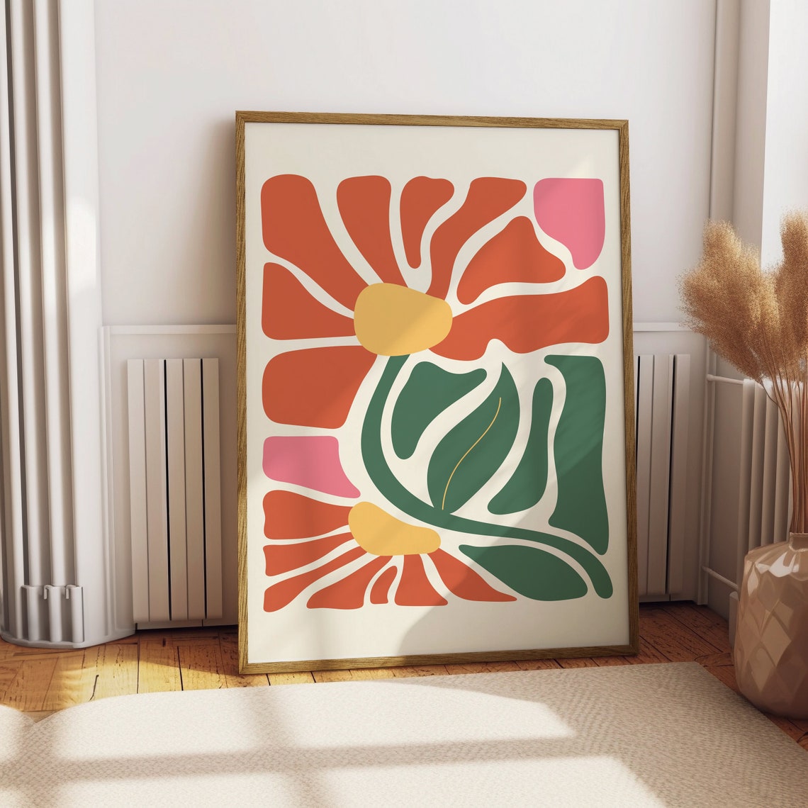 Retro Abstract Flower Wall Decor Poster Mid Century Botanical Art