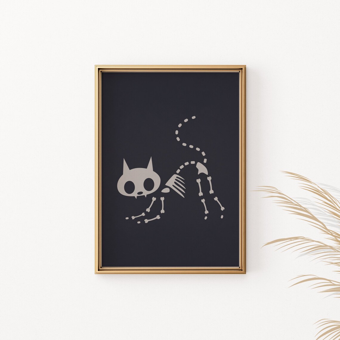 Halloween Cat Skeleton Art Black Spooky Minimalist Cat Wall Decor Poster - Image 2