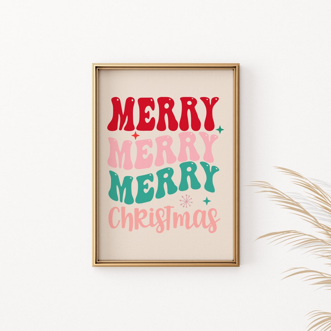 Merry Christmas Retro Typography Poster Groovy Pink Green Lettering