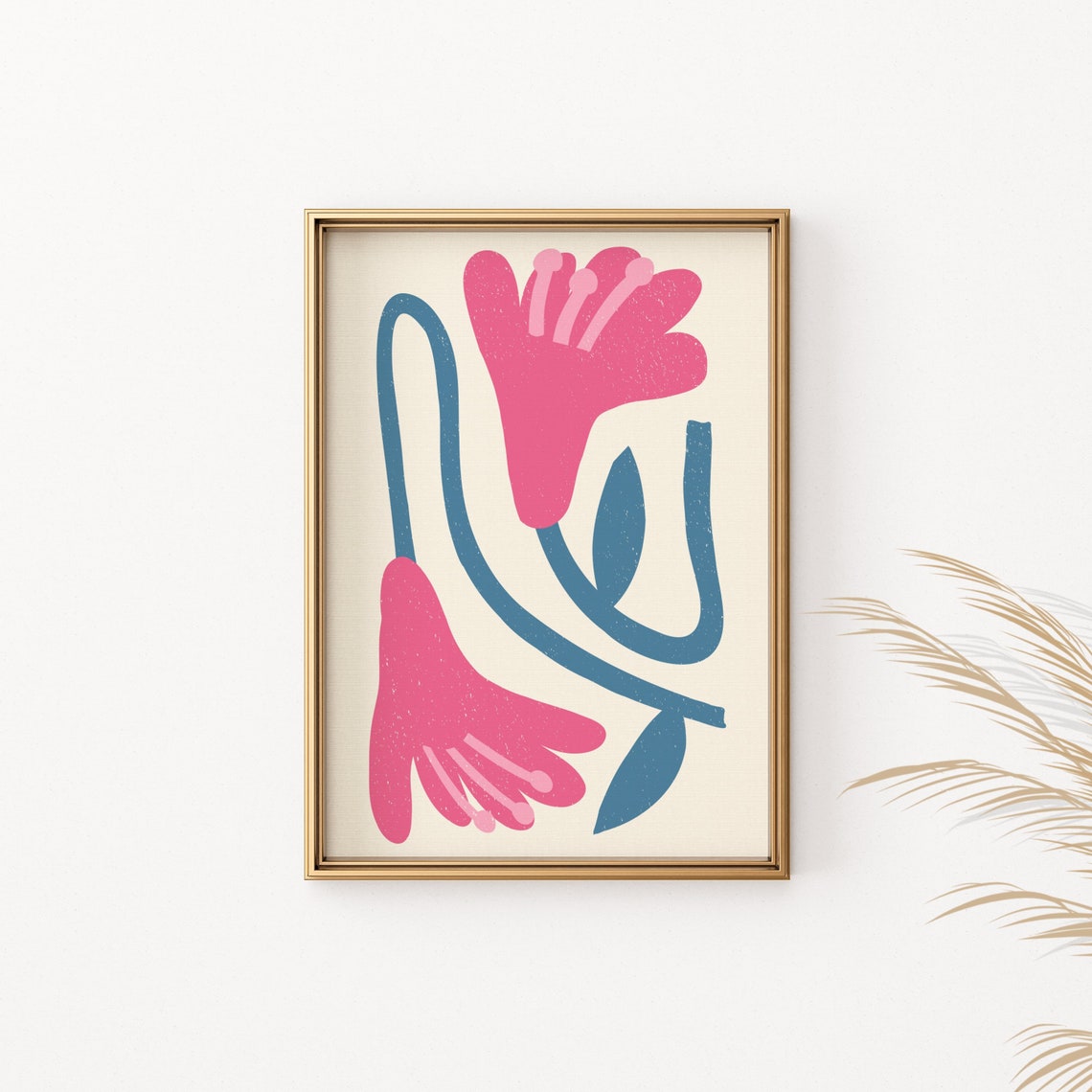 Pink Abstract Floral Artwork Modern Botanical Wall Decor Poster - Image 2