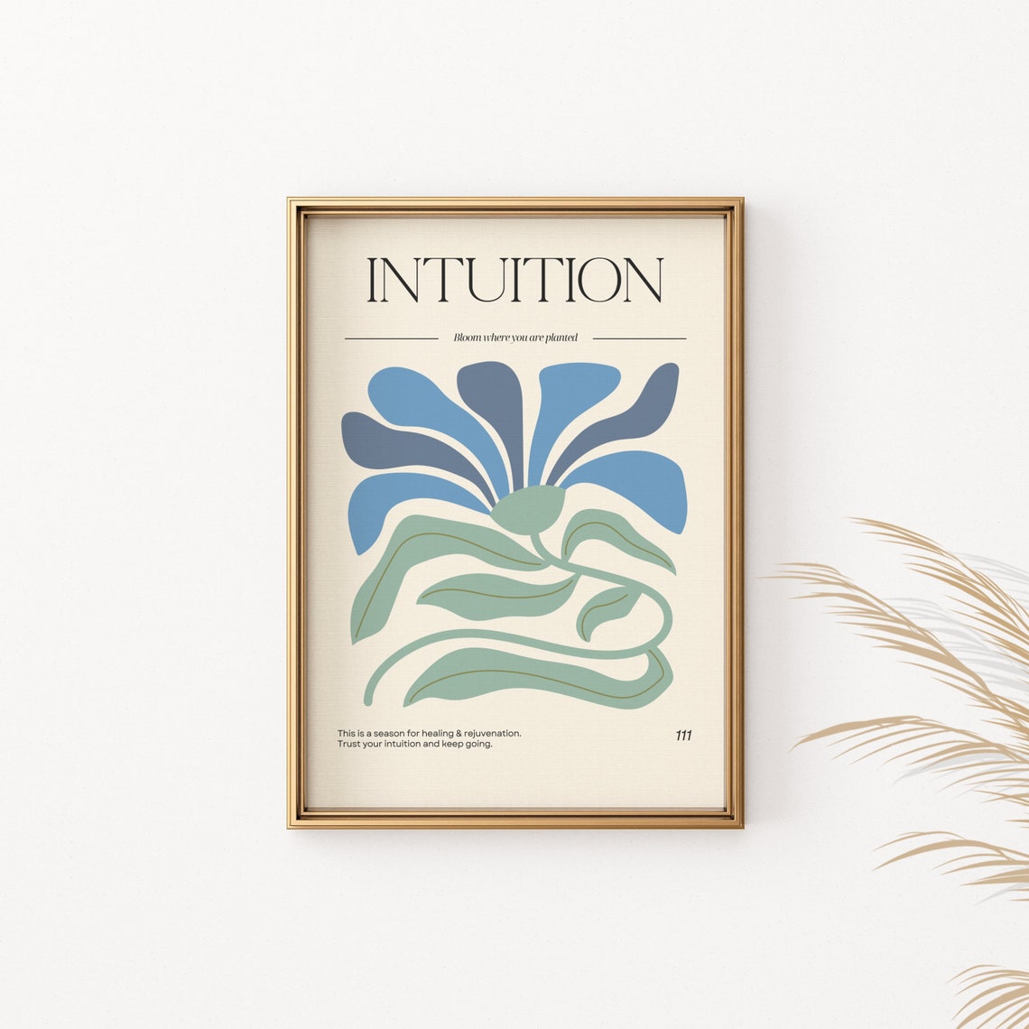 Intuition Bloom Where You Are Planted Blue Floral Quote Art Poster - Image 2