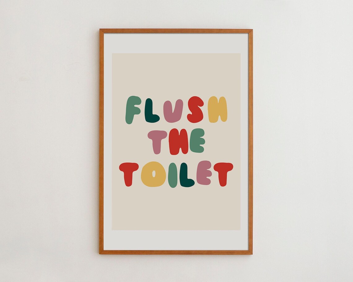 Colorful Typography Flush Reminder Kids Bathroom Art Print