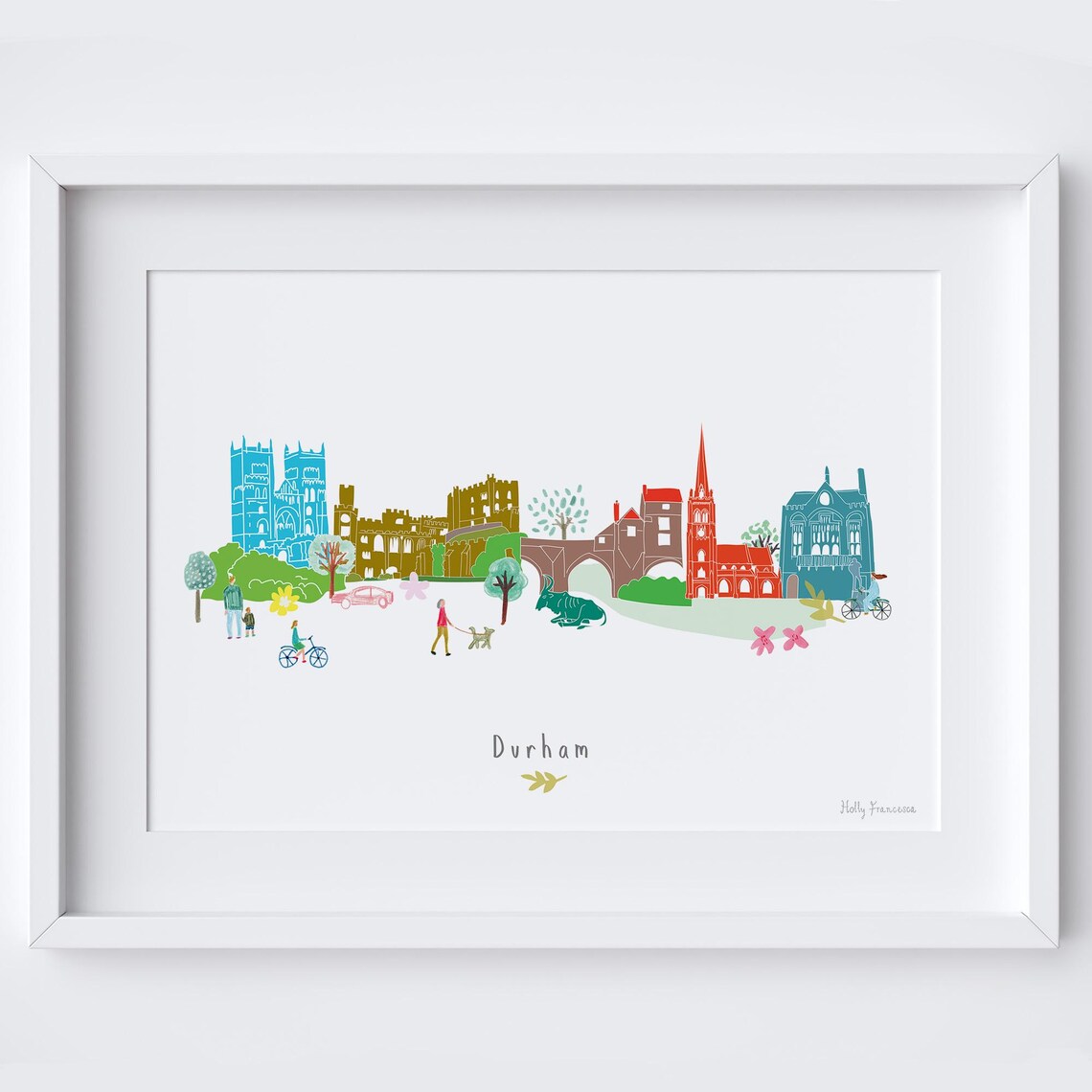 Durham Skyline Illustrated Cityscape Poster, Travel Poster