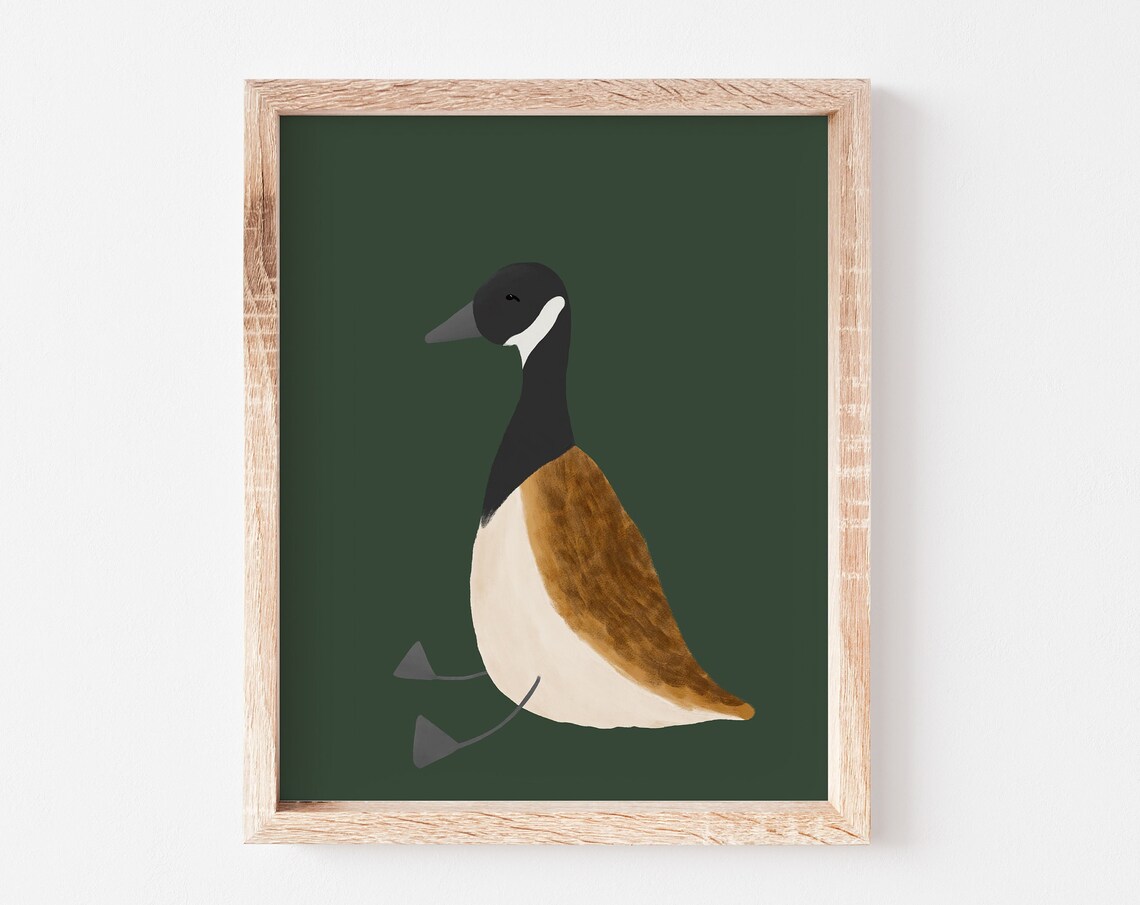 Canada Goose Cute Nursery Art Print, Dark Green