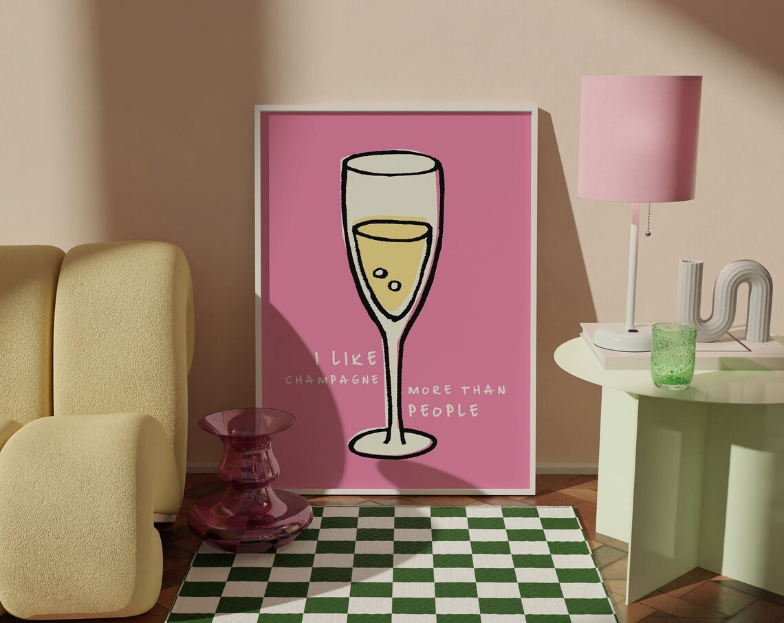 I Like Champagne More Than People Funny Quote Pink Bar Decor Poster