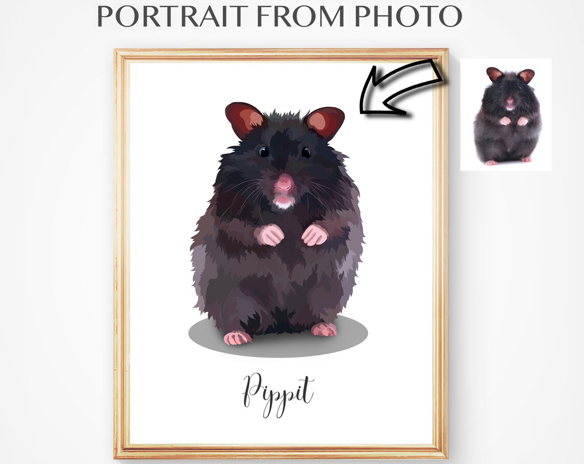 Pippit the Black Hamster Portrait From Photo Custom Pet Poster