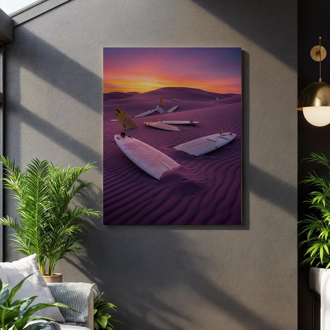 Desert Surfboard, Surreal Sunset Sand Dune Art Print