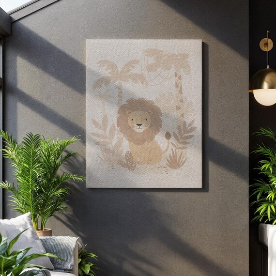 Neutral Lion Cub Nursery Illustration Beige Minimal Kids Room Print