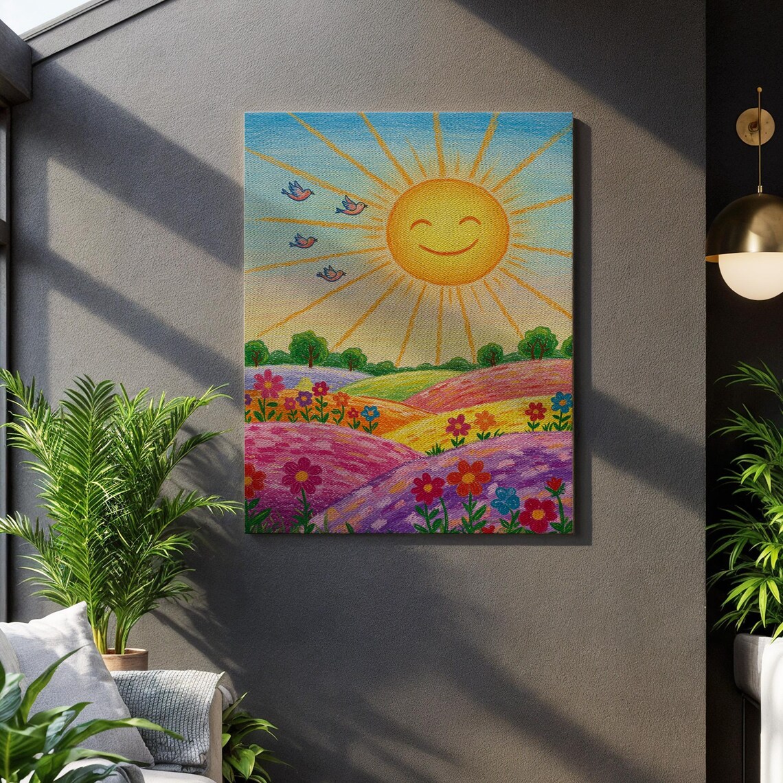 Smiling Sun Landscape Art Print, Kids Room Decor