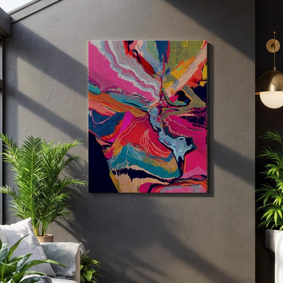 Abstract Color Flow Canvas Art Multicolor Energy Painting On Dark Base Bold Acrylic Texture Print Framed Gift For Creative Wall Decor