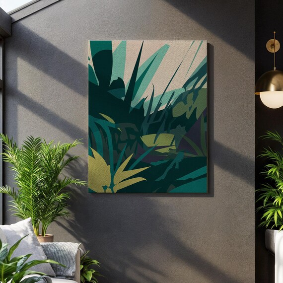 Tropical Jungle Leaves Abstract Green Botanical Geometric Wall Poster