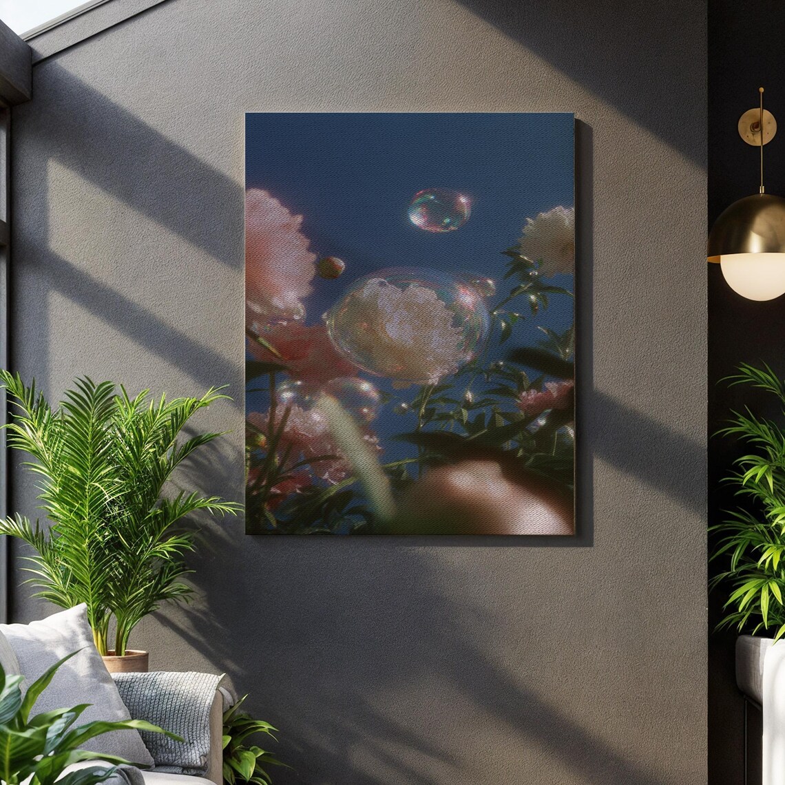 Floral Bubble Garden Dreamy Peony Soap Bubbles Blue Sky Art Poster