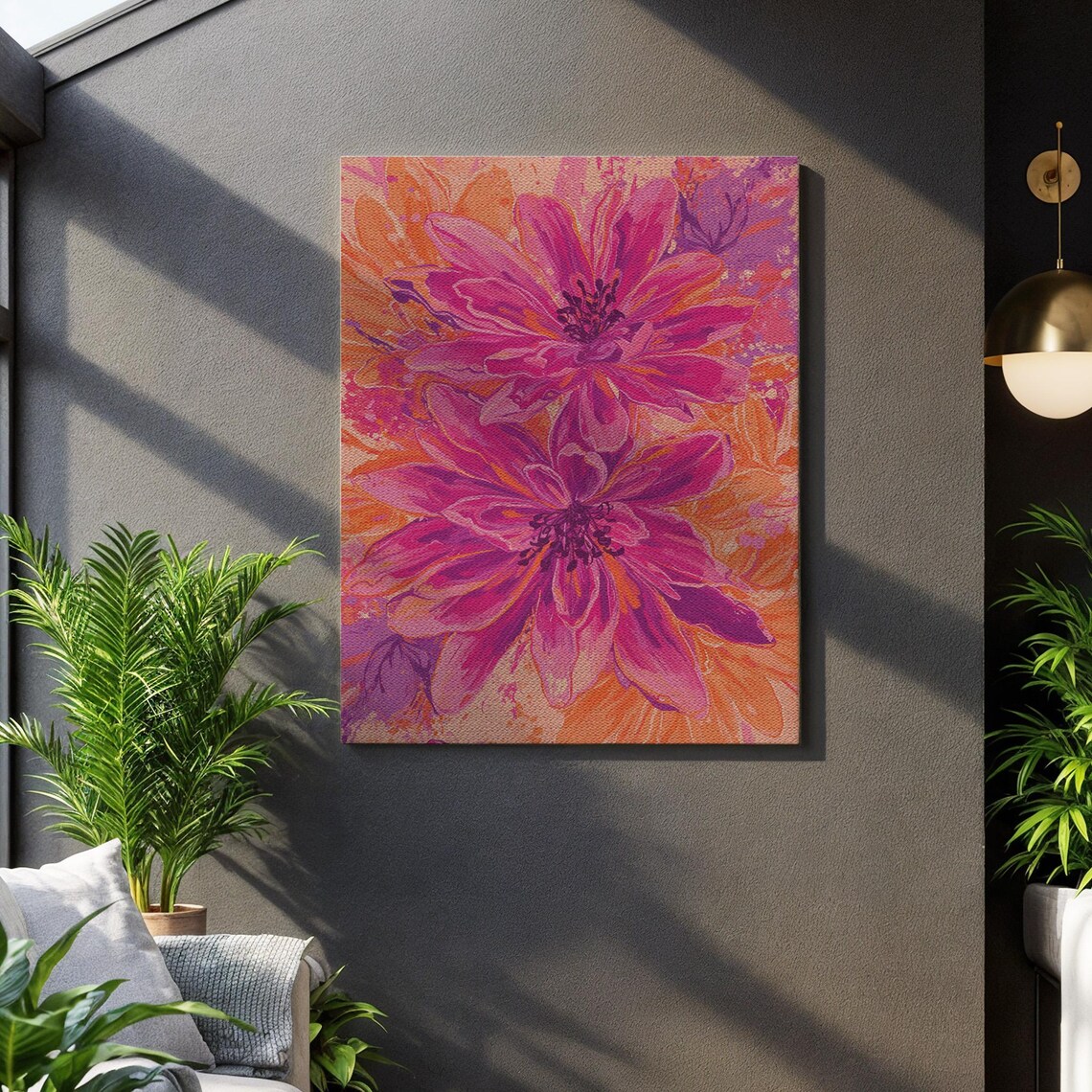 Bold Pink Dahlia Flower Canvas Art Vibrant Magenta Floral Poster