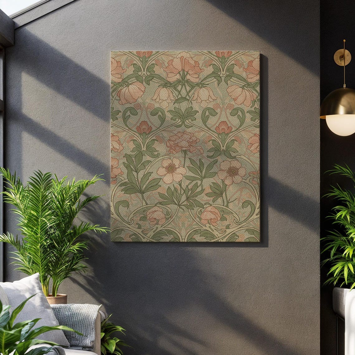 Classic Victorian Botanical Wallpaper Pattern Poster with Pink Peonies