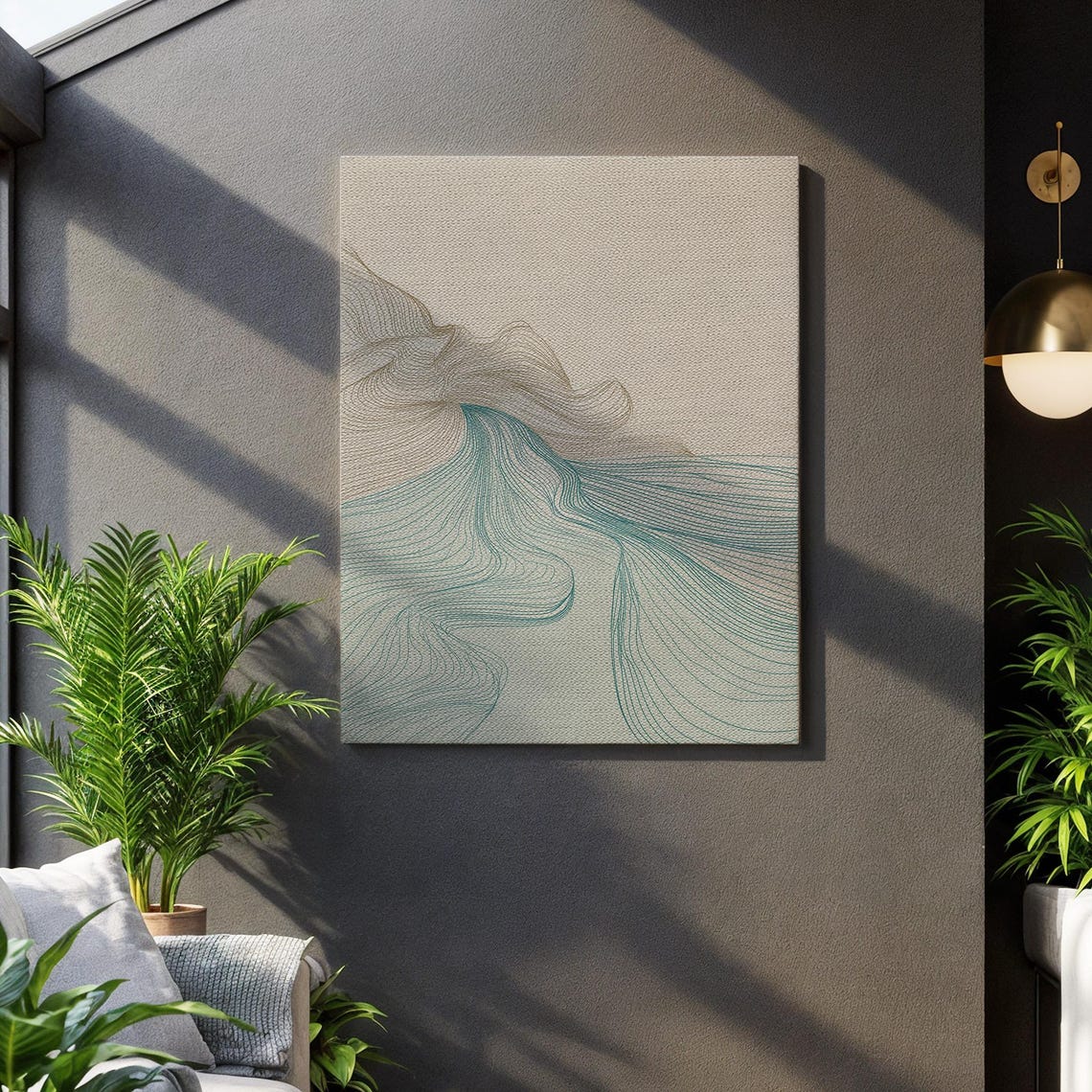 Minimal Line Wave Abstract Flowing Ink Modern Neutral Zen Poster