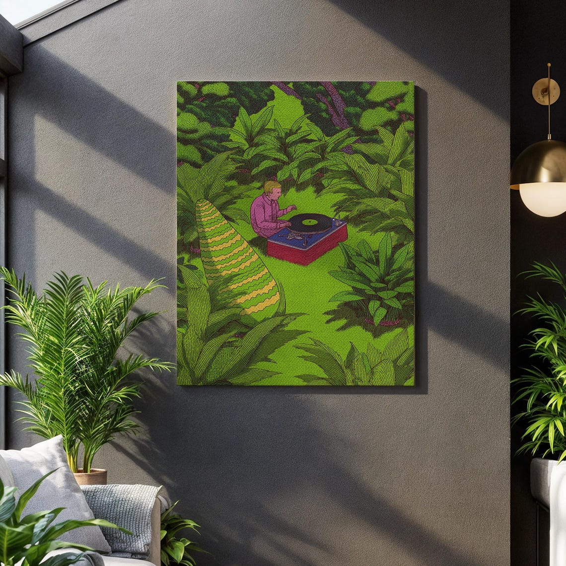 Jungle DJ Vinyl Turntable Quirky Green Illustration Music Lover Poster