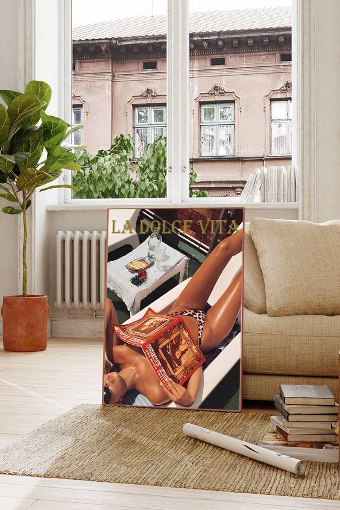 La Dolce Vita Sunbathing Woman Magazine Italian Summer Poster - Image 2