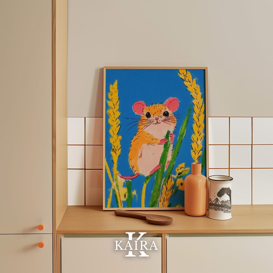 Tiny Yellow Harvest Mouse Climbing Tall Golden Wheat Stalks Poster - Image 4